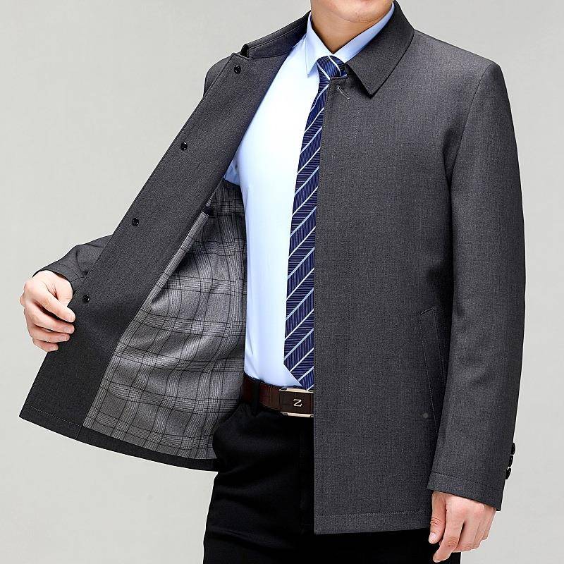 秋季男士羊毛克9166中年商务男装上衣爸装宽松免爸烫春高端风衣外