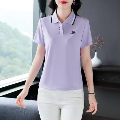 77491182年季衫新短款中夏年妈妈袖恤女士翻领宽松休闲运动上衣