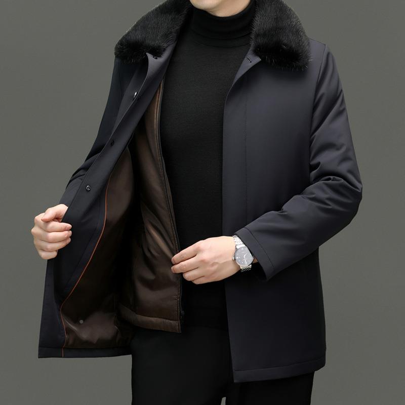 中年尼领克8696-C服男中长款务翻黄金兔毛内胆拆卸商外套保爸爸装