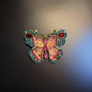 开花的橄榄 Vintage古着 Rainbow Butterfly蝴蝶胸针