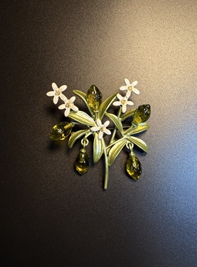 开花的橄榄 Vintage古着 Jade Flower绿色植物花朵胸针