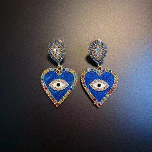 开花的橄榄 Vintage古着 Hearts蓝色恶魔之眼爱心耳钉 耳环 耳饰