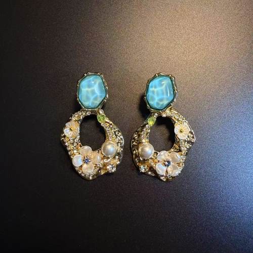 开花的橄榄 Vintage古着 Pearl &Drops几何花朵耳钉 耳环 耳饰