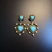 耳环 开花 耳饰 Heart Drops蓝色爱心耳钉 橄榄Vintage古着 Boho