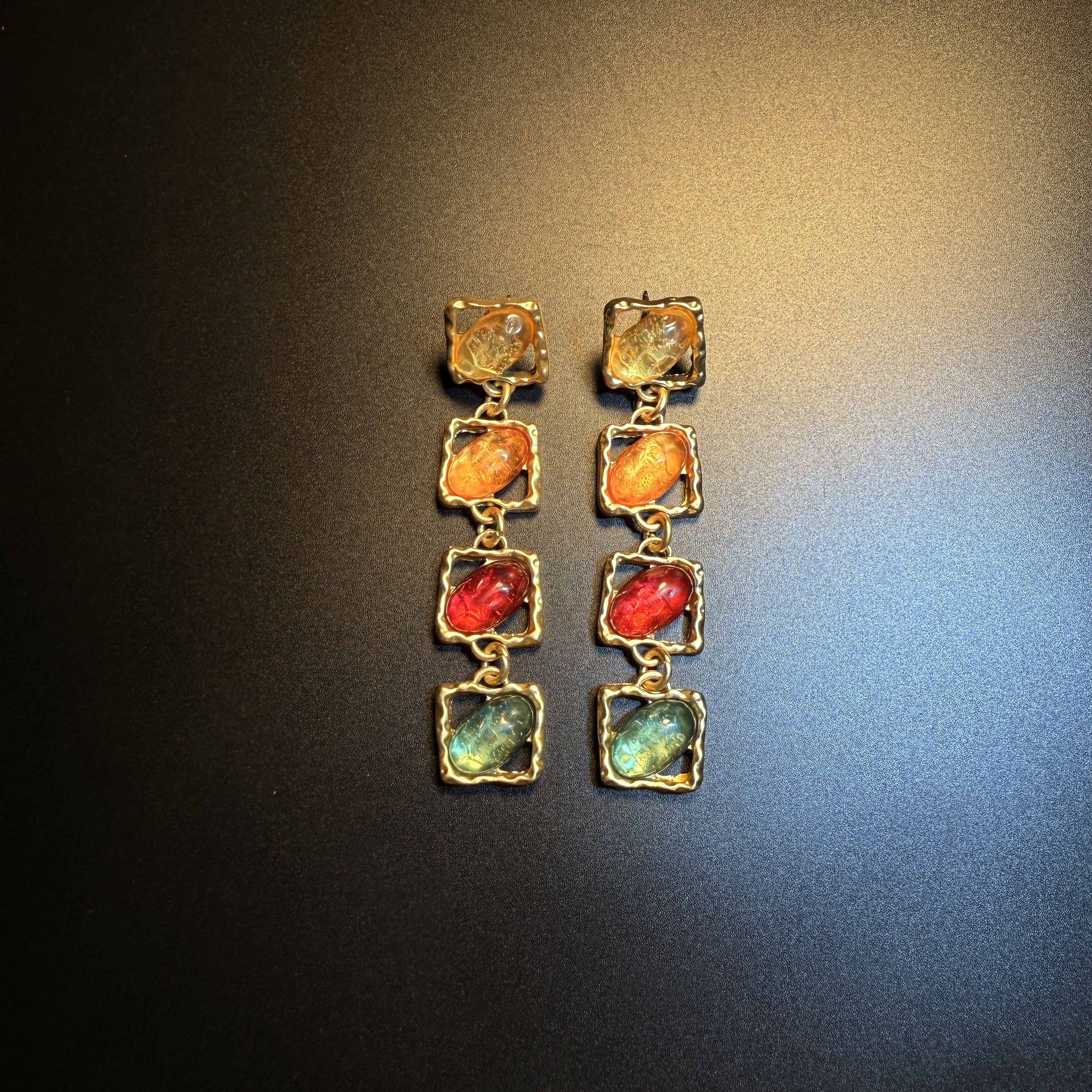 开花的橄榄 Vintage古着 Hue Cascade彩色长款流苏耳钉 耳环 耳饰