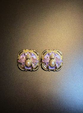 开花的橄榄 Vintage古着 Lavender Bee紫色蜜蜂耳钉 耳环 耳饰