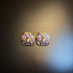 橄榄 耳环 Vintage古着 Bee紫色蜜蜂耳钉 耳饰 Lavender 开花