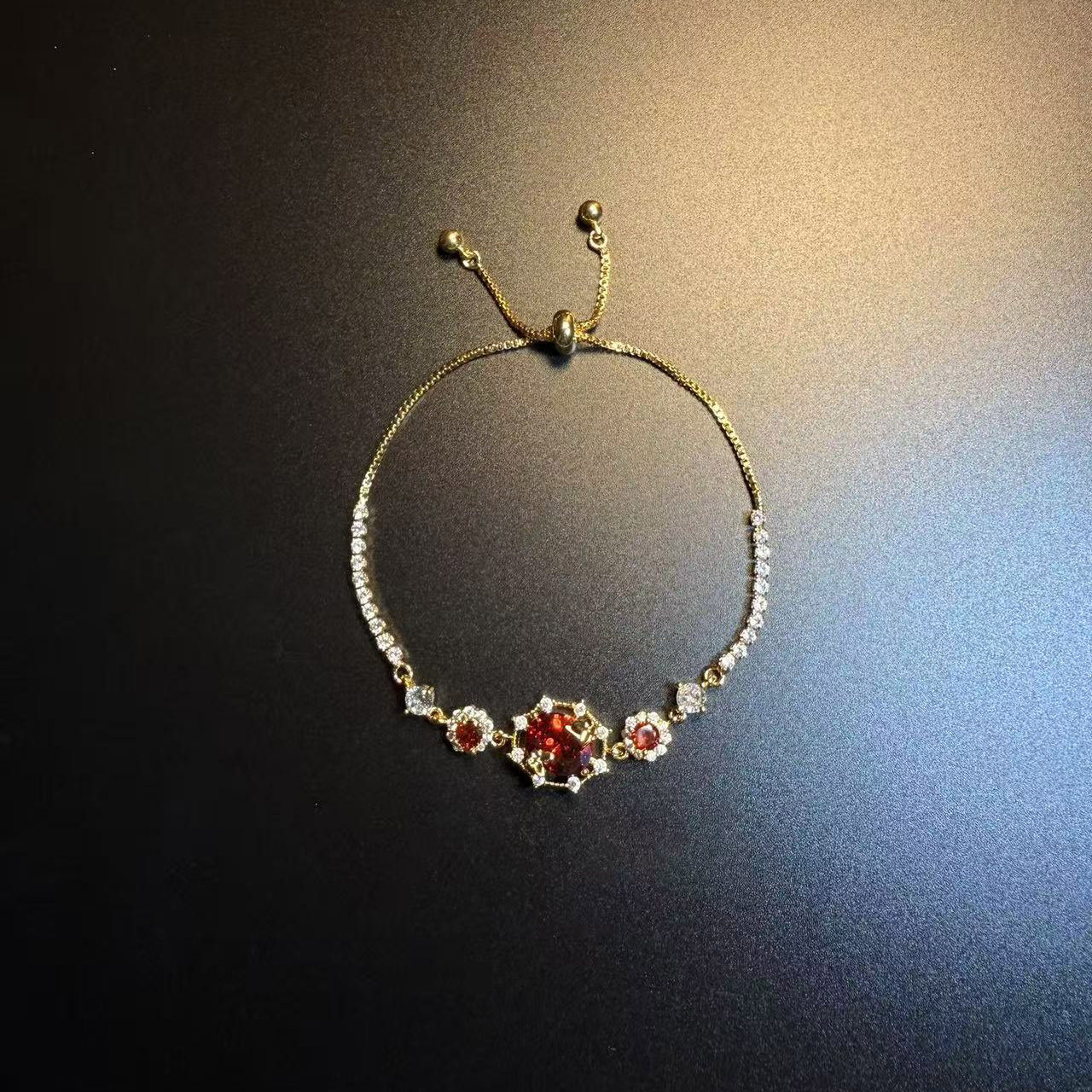 开花的橄榄 Vintage古着 Garnet Chain法式红石榴锆石细手链 手饰