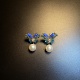 开花 Drop蓝色蝴蝶珍珠流苏耳钉耳环耳饰 Cyan 橄榄 Vintage古着