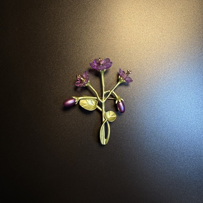 开花的橄榄 Vintage古着 Violet Sprig紫色花朵胸针