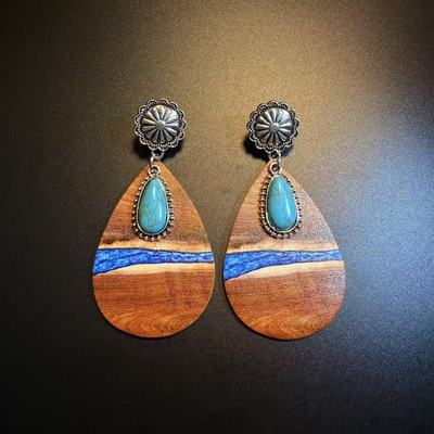 开花的橄榄 Vintage古着 Wooden Accents耳钉 耳环 耳饰