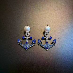 开花的橄榄 Vintage古着 Crystal Anchors蓝色耳钉 耳环 耳饰