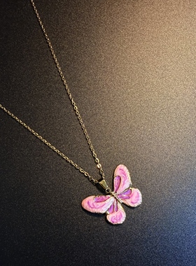 开花的橄榄 Vintage古着 Crimson Wing粉色蝴蝶项链 锁骨链