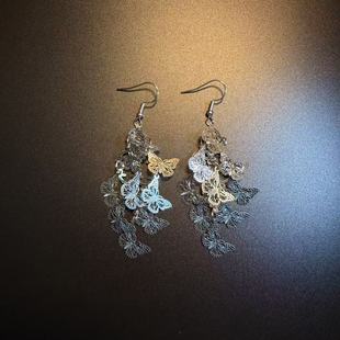 开花的橄榄 Vintage古着 Chic Butterflies蓝色蝴蝶耳环 耳饰