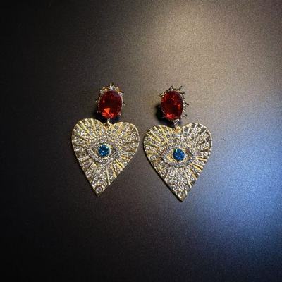 开花的橄榄 Vintage古着 Gilt Hearts爱心恶魔之眼耳钉 耳环 耳饰