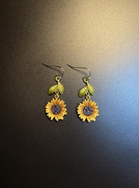 开花的橄榄 Vintage古着 Sunflower Drop黄色向日葵花朵耳环 耳饰