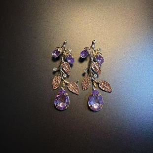 开花的橄榄 Vintage古着  Amethyst Vines紫色树叶耳钉 耳环 耳饰