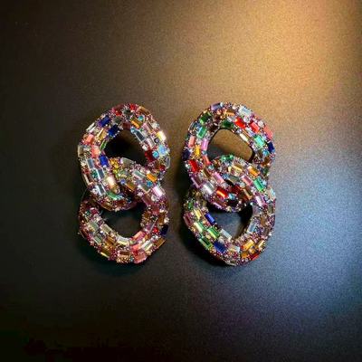 开花的橄榄 Vintage古着 Colorful Links彩色几何耳环 夸张耳饰