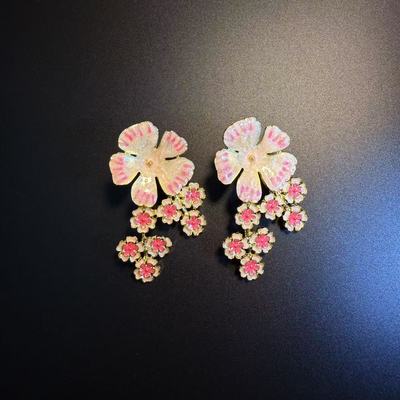 开花的橄榄 Vintage古着 Pink Flower Drops粉色花朵耳环 耳饰