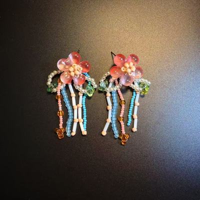 开花的橄榄 Vintage古着 Pastel Blossoms花朵流苏耳钉 耳环 耳饰