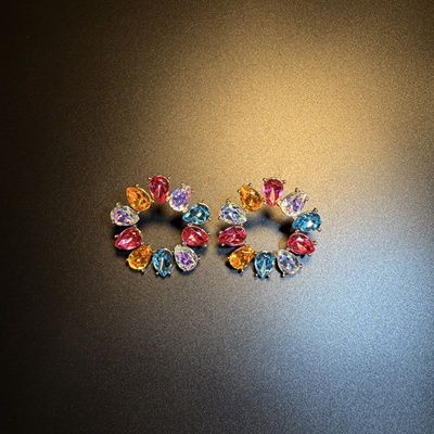 开花的橄榄 Vintage古着 Prism Loop彩色圆形花环耳钉 耳环 耳饰