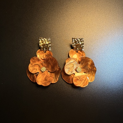 开花的橄榄 Vintage古着 Blossom Glow棕色花朵耳钉 耳环 耳饰