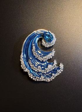 开花的橄榄 Vintage古着 Crystal Wave蓝色浪花胸针