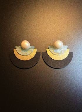 开花的橄榄 Vintage古着 Chic Arcs几何拼接撞色耳钉 耳环 耳饰