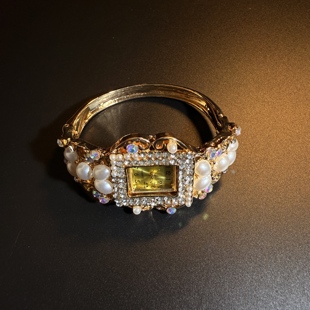 橄榄 Pearl Vintage古着 Gold Watch手镯表 Luxury 开花