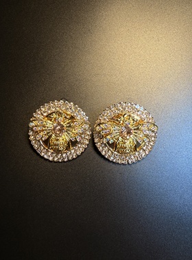 开花的橄榄 Vintage古着 Gleam Hover金色蜜蜂圆形耳钉 耳环 耳饰