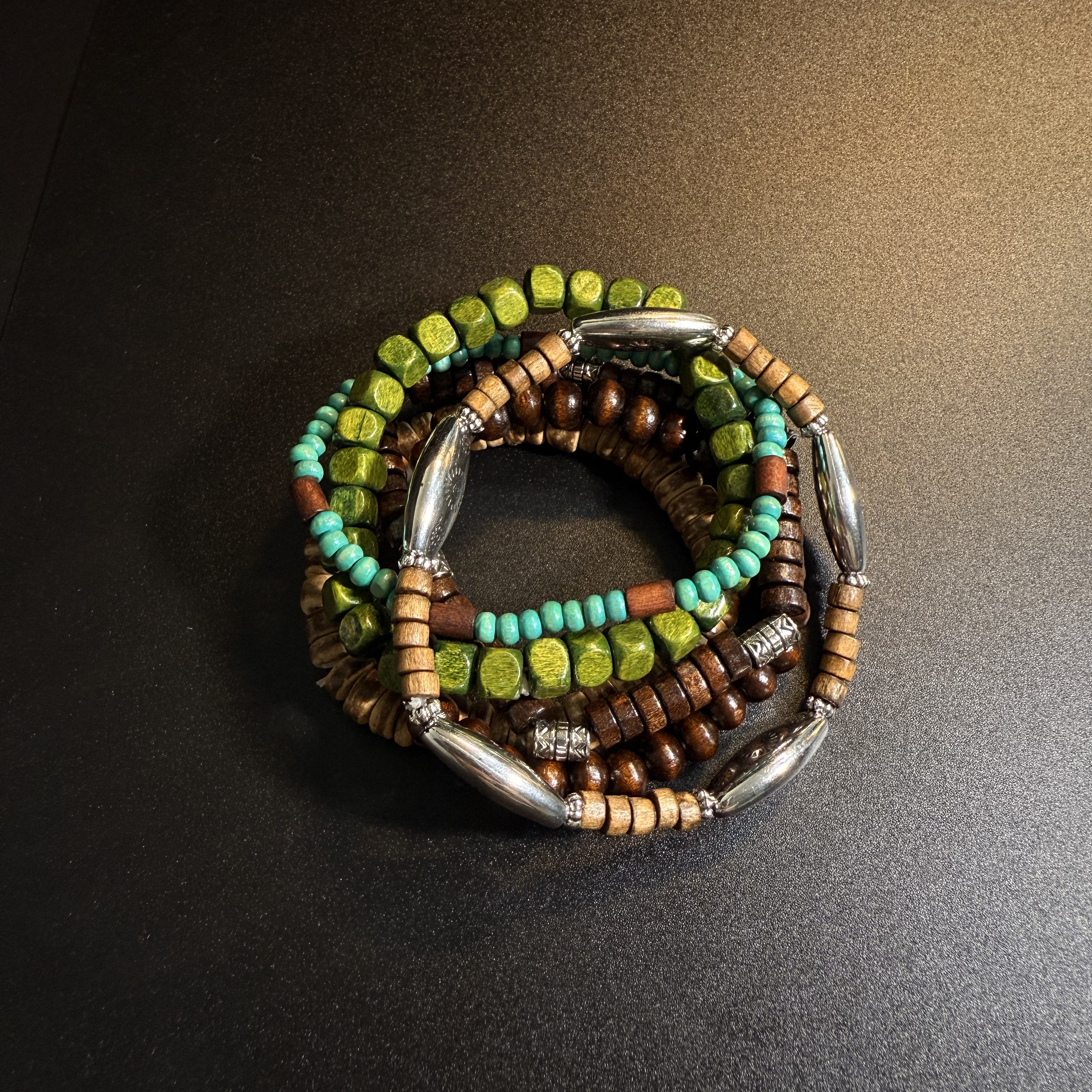 开花的橄榄 Vintage古着Wood Bead Carnival多层叠戴手串