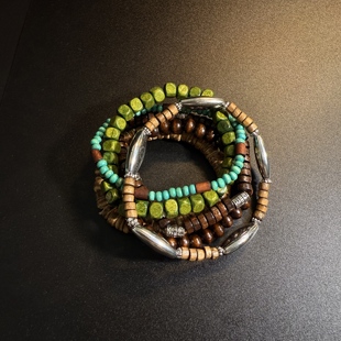 开花的橄榄 Vintage古着Wood Bead Carnival多层叠戴手串