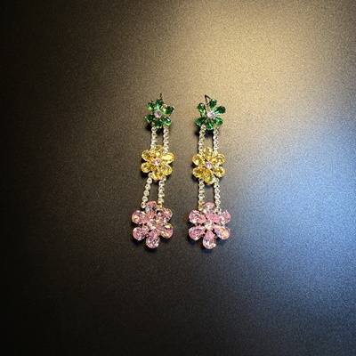 开花的橄榄Vintage古着 Pastel Flora彩色花朵流苏耳钉 耳环 耳饰