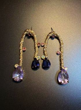 开花的橄榄 Vintage古着 Amethyst Drop紫色长款耳钉 耳环 耳饰