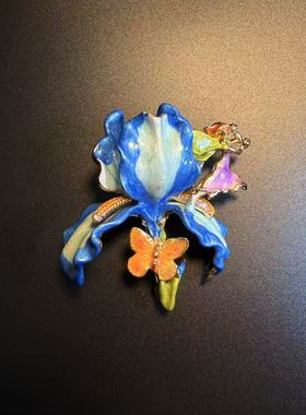 开花的橄榄 Vintage古着 Floral Whimsy蓝色胸针