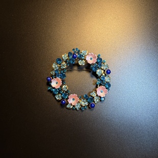 开花的橄榄 Vintage古着 Chic Wreath蓝色花环胸针