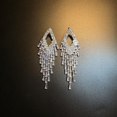 开花的橄榄 Vintage古着 Silver Cascade长款流苏耳钉 耳环 耳饰