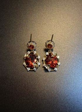 开花的橄榄 Vintage古着 Crimson Drop红色花朵耳钉 耳环 耳饰