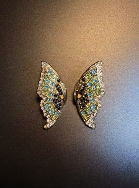 开花的橄榄 Vintage古着 Crystal Flutter绿色蝴蝶耳环 耳环 耳饰