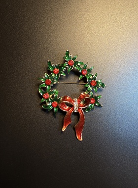 开花的橄榄 Vintage古着 Ruby Sprig红色圣诞花环蝴蝶结胸针