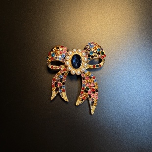 Rainbow Vintage古着 Bow彩色蝴蝶结胸针 橄榄 开花