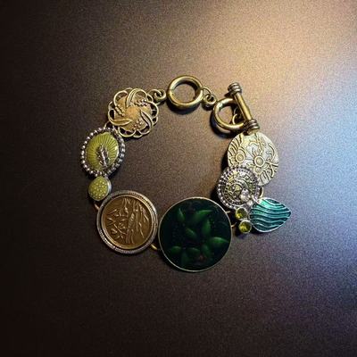 开花的橄榄 Vintage古着 Retro Discs绿色做旧花朵手链