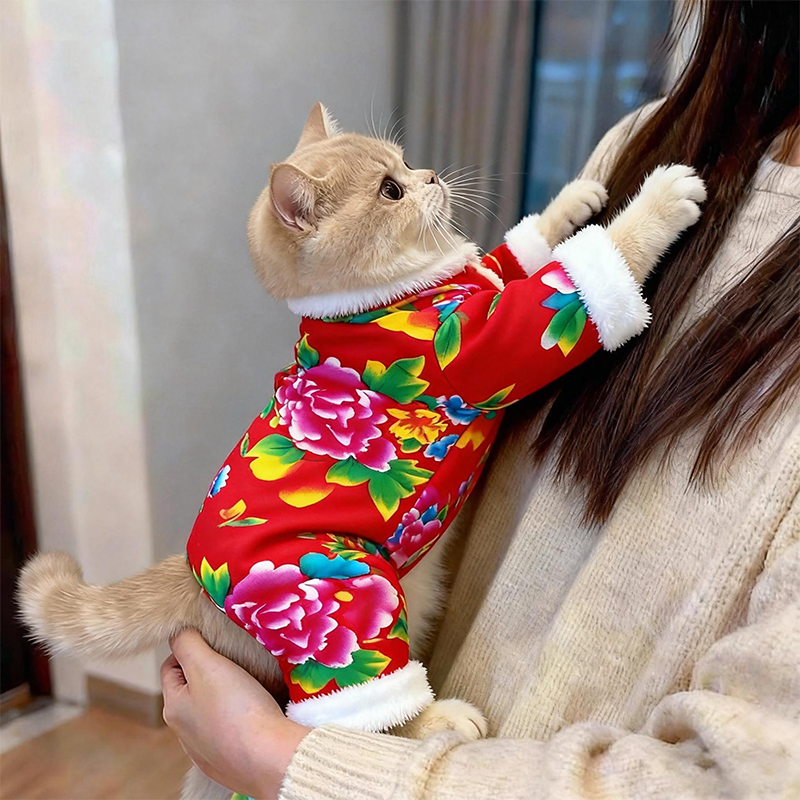 猫咪衣服秋冬季东北大花袄加厚保暖金渐层布偶英短狗狗喜庆新年装