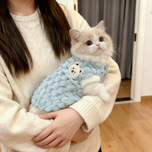 猫咪衣服秋冬可爱保暖卫衣金渐层布偶加厚绒衣宠物狗狗可牵引马甲