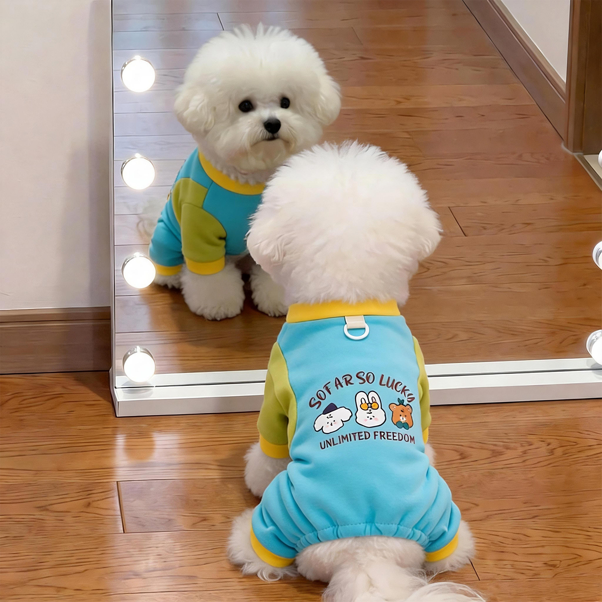 可牵引小狗狗衣服秋季保暖四脚衣可爱加厚猫咪防掉毛服饰新款冬天