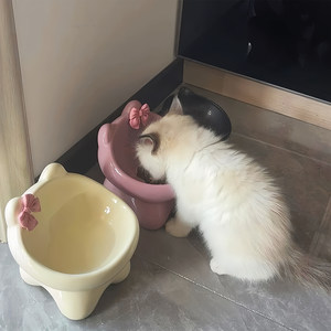 猫碗陶瓷碗可爱猫食盆喝水猫粮罐头保护颈椎不易打翻防黑下巴狗碗