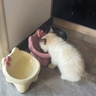 猫碗陶瓷碗可爱猫食盆喝水猫粮罐头保护颈椎不易打翻防黑下巴狗碗