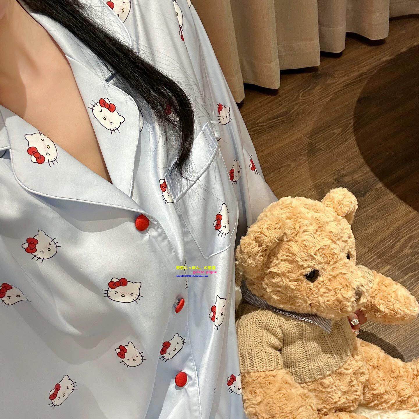 凯蒂猫真丝睡衣可爱家居服女套装