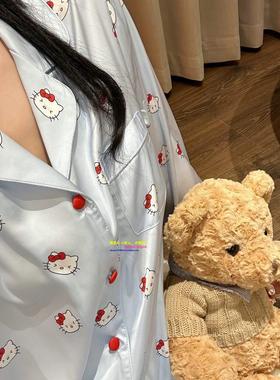 日本GP秋冬新款真丝睡衣女薄款凯蒂猫kitty长袖长裤可爱家居服KT