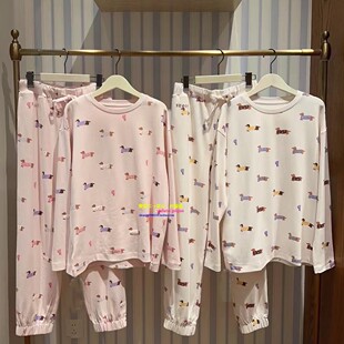 日本GP gelato pique春新款腊肠犬卡通睡衣莫代尔长袖长裤家居服